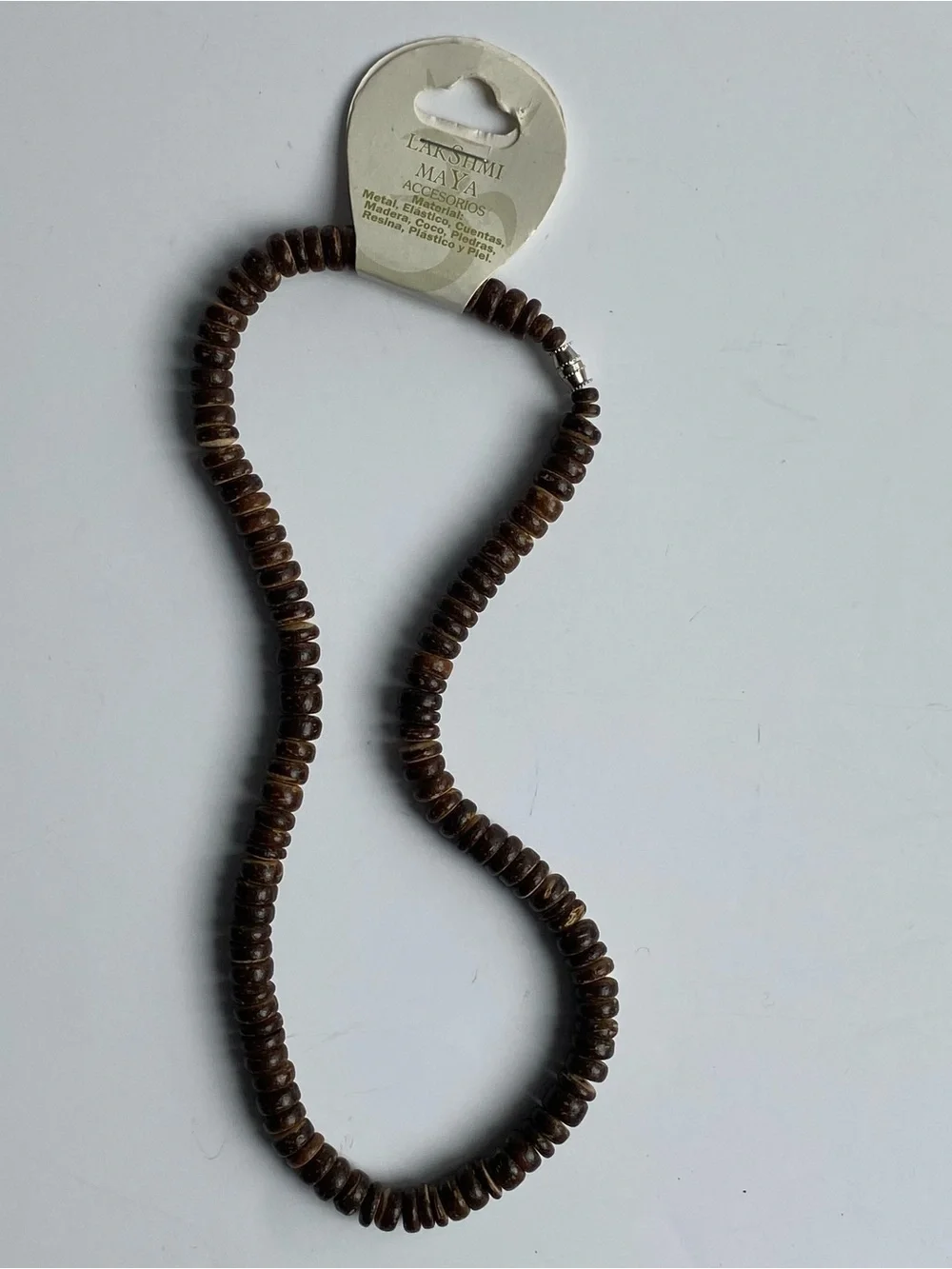 Coconut Shell Beaded Necklace New NWT Unisex Natural Boho Tropical 17.5” Brown